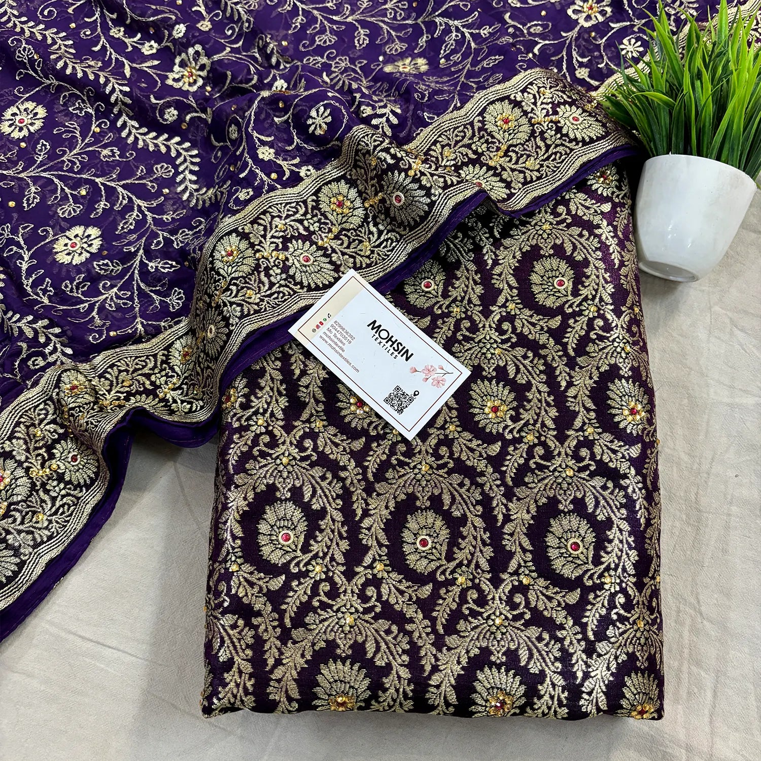 Voilet Chiragha Jaal Stone Work Kimkhab Silk Banarasi Gharara