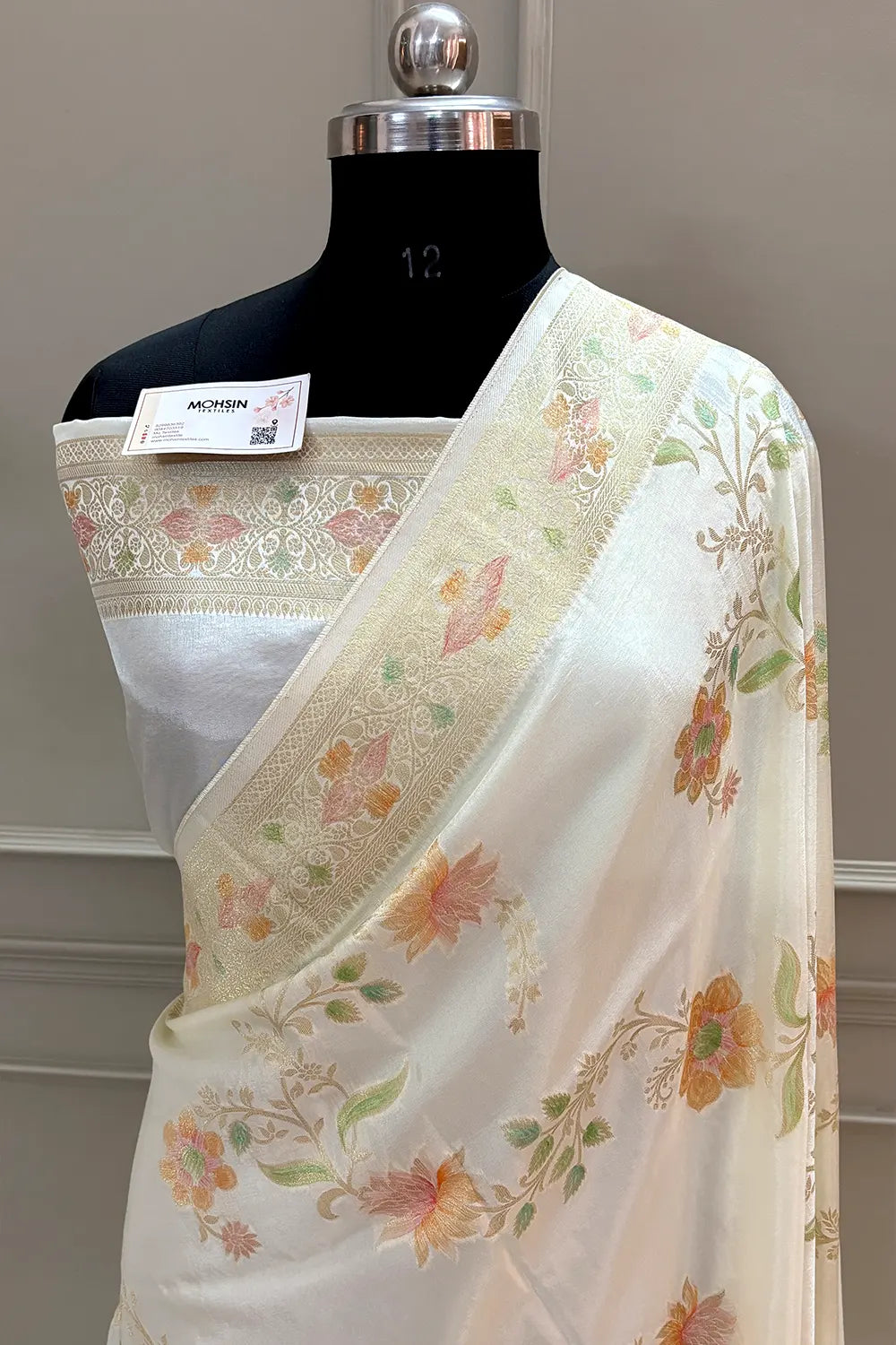 White Shakahari Jaal Georgette Silk Banarasi Saree