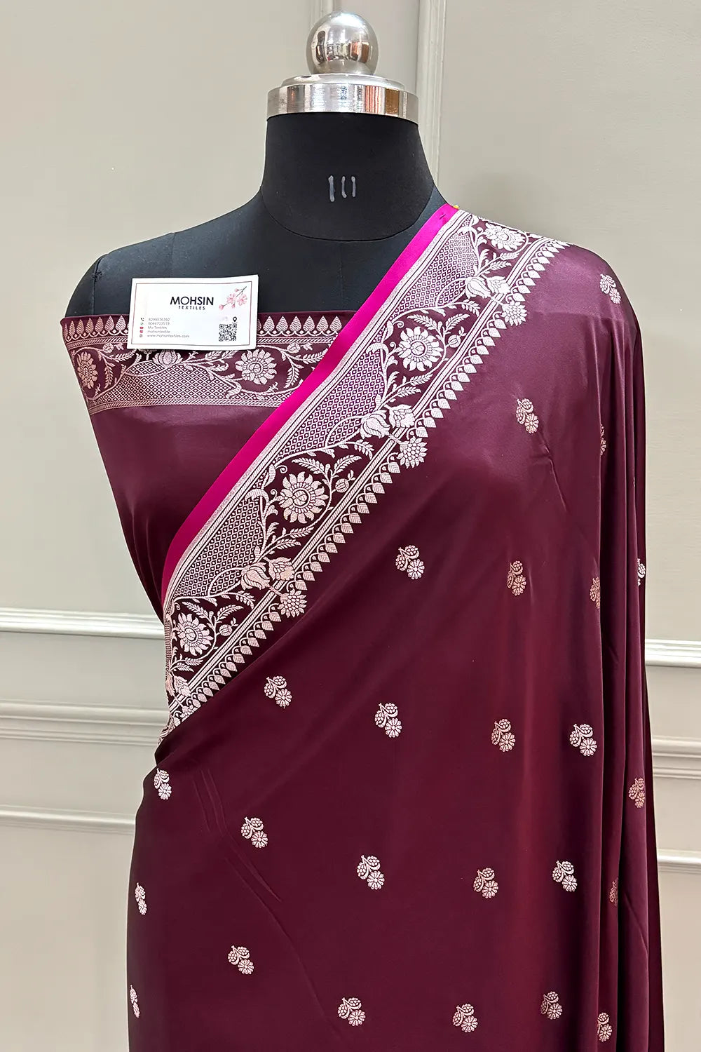 Wine Babri Buti Katan Silk Banarasi Saree
