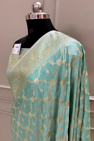 Firozi Qaidi Buti Katan Silk Banarasi Saree