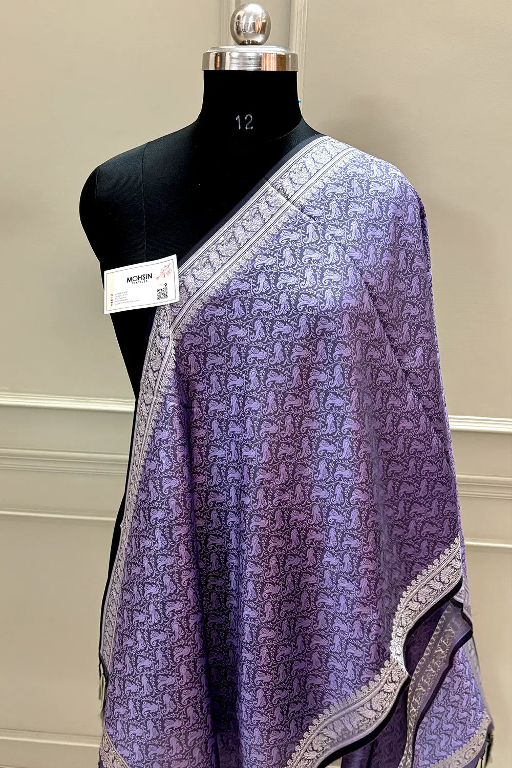 Lavender Resham Zari Silk Banarasi Stole