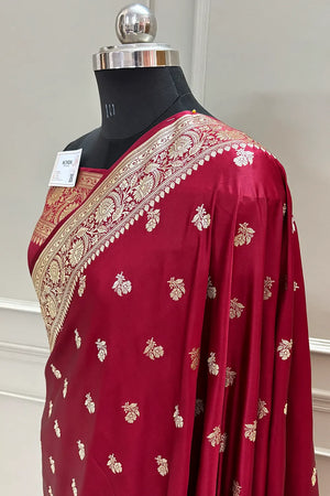 Maroon Chaman Buti Katan Silk Banarasi Saree