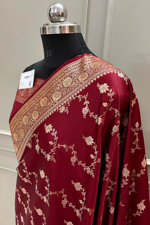 Maroon Jhadi Jaal Katan Silk Banarasi Saree