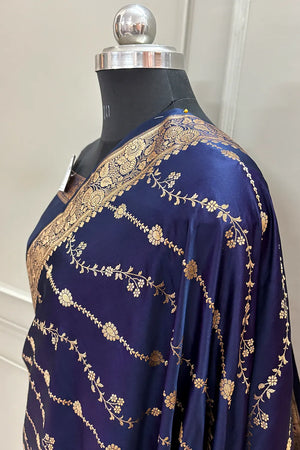 Navy Blue Sunehri Lehar Katan Silk Banarasi Saree