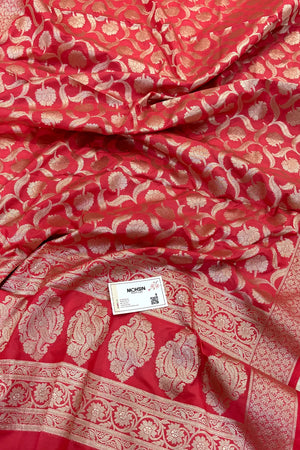 Peach Patti Jaal Katan Silk Banarasi Dupatta