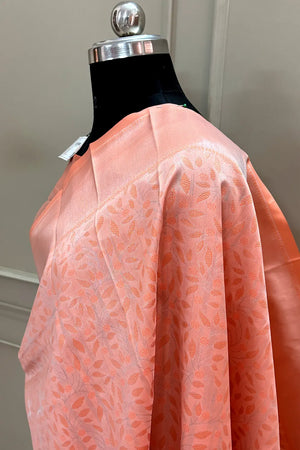 Peach Resham Zari Banarasi Silk Saree
