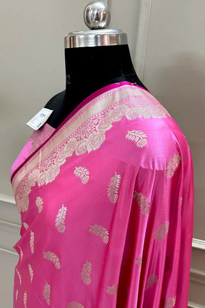 Pink Kanak Buti Katan Silk Banarasi Saree