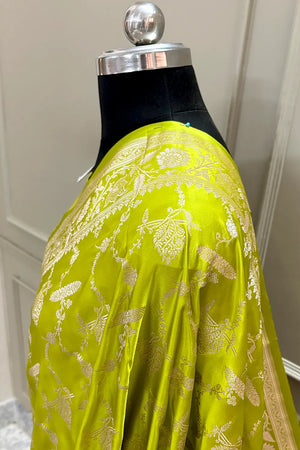 Pista Masakali Katan Silk Banarasi Saree