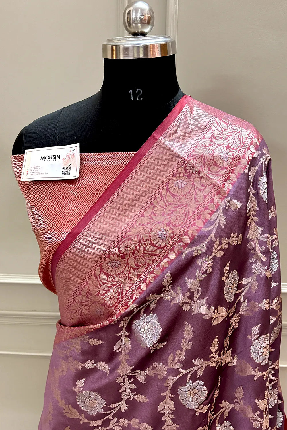 Purple Wine and Red Golden Zari Banarasi Silk Saree