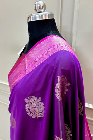 Purple and Pink Golden Zari Banarasi Silk Saree