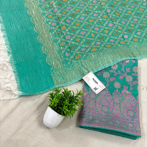 Sea Green Pakki Jaal Crush Cotton Silk Banarasi Suit