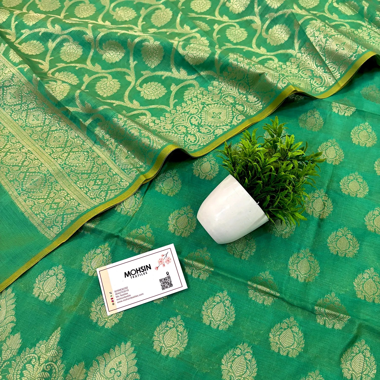 Sea Green Uggi Dhan Buti Banarasi Silk Suit