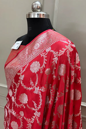 Strawberry Laabela Jaal Katan Silk Banarasi Saree