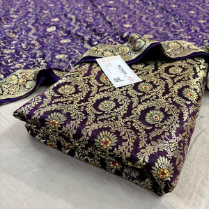 Voilet Chiragha Jaal Stone Work Kimkhab Silk Banarasi Gharara