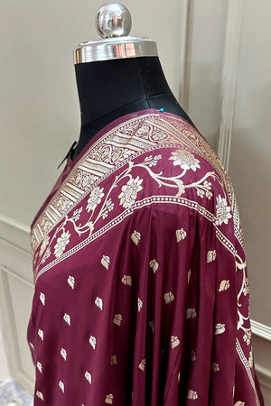 Wine Mahinki Buti Katan Silk Banarasi Saree
