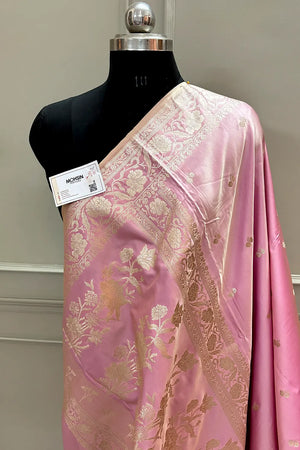 Baby Pink Babu Buti Katan Silk Banarasi Saree