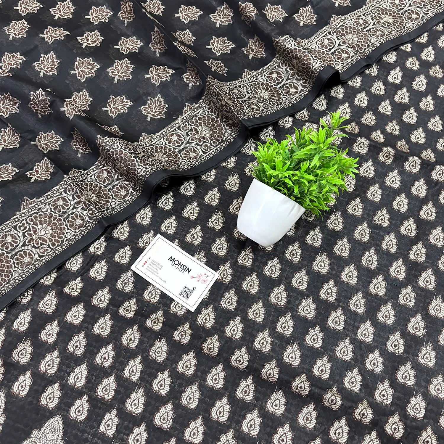 Black Agni Buti Cotton Silk Banarasi Suit