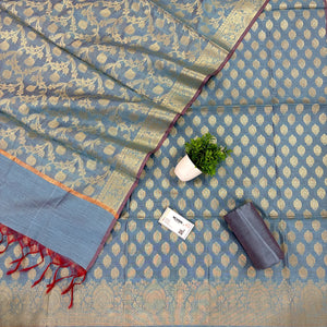 Dusty Blue Golden Zari Banarasi Silk Suit