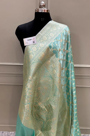 Firozi Qaidi Buti Katan Silk Banarasi Saree