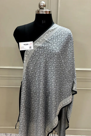 Grey Resham Zari Silk Banarasi Stole