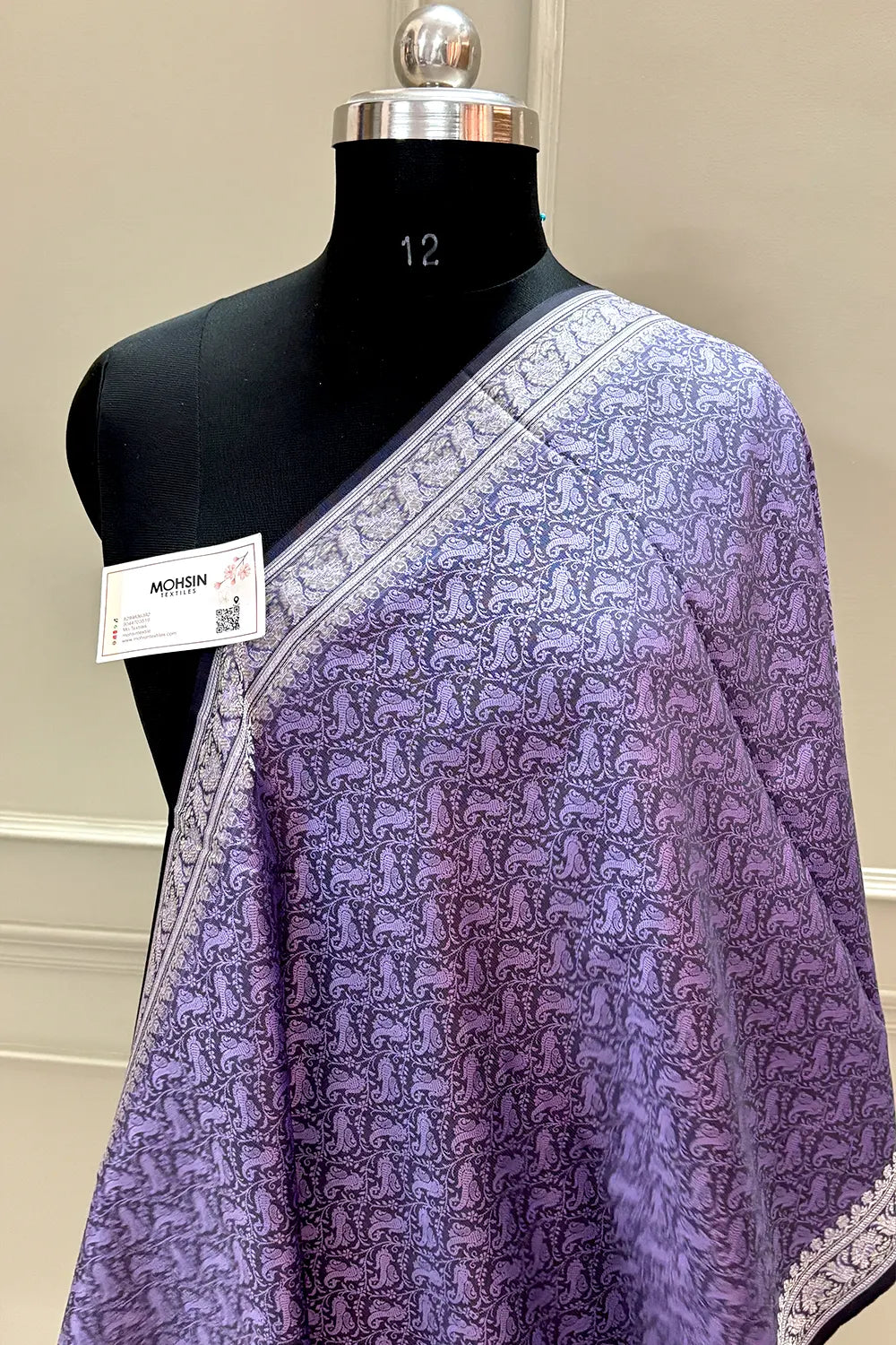 Lavender Resham Zari Silk Banarasi Stole