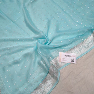 Light Firozi Chunri Georgette Silk Banarasi Dupatta