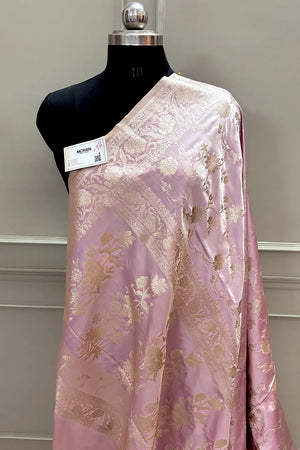 Light Pink Kesari Jaal Katan Silk Banarasi Saree