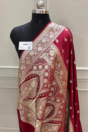 Maroon Chaman Buti Katan Silk Banarasi Saree