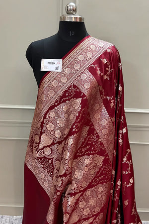 Maroon Jhadi Jaal Katan Silk Banarasi Saree