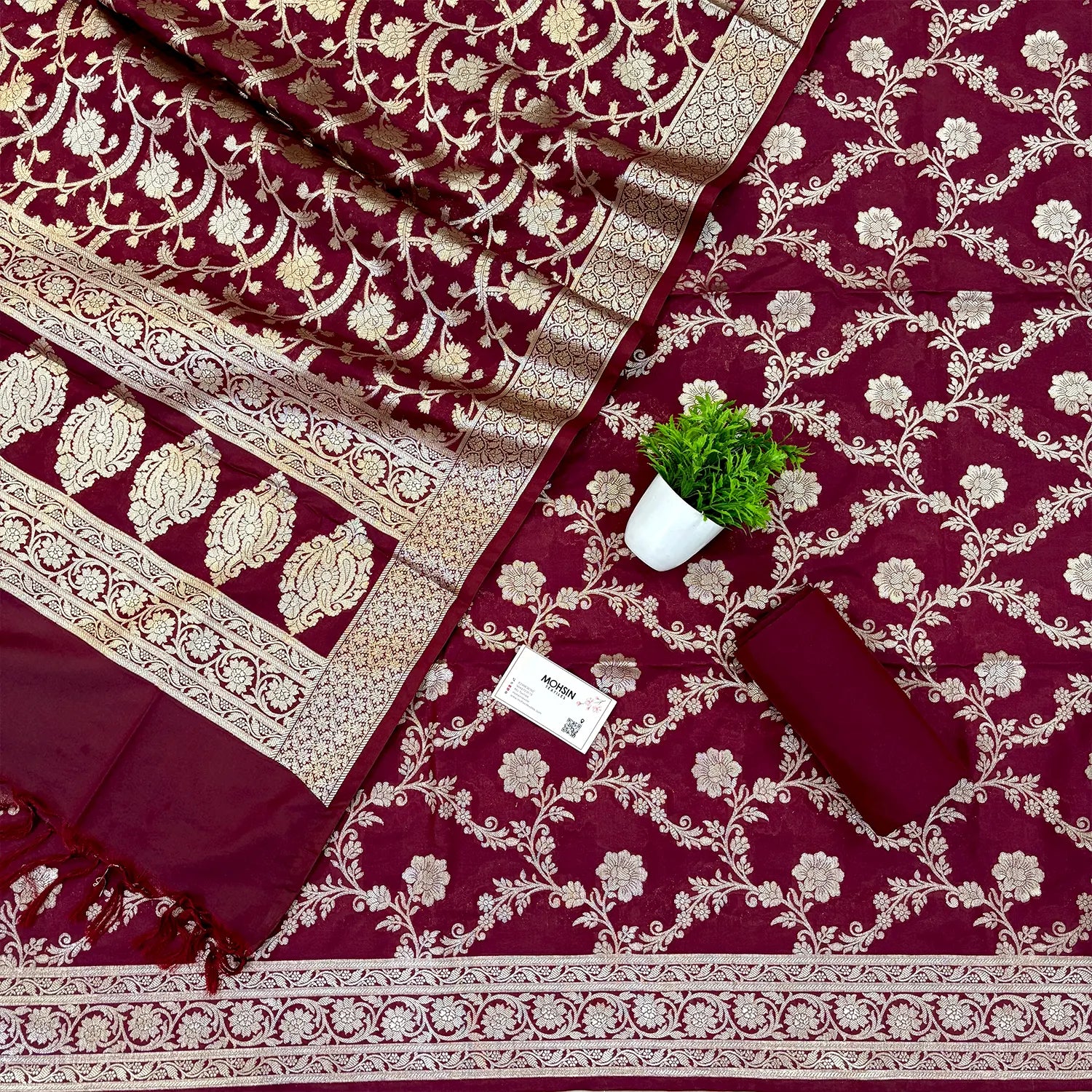 Maroon Kashmiri Jaal Katan Silk Banarasi Suit