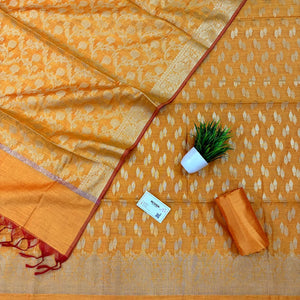 Mustard Golden Zari Banarasi Silk Suit