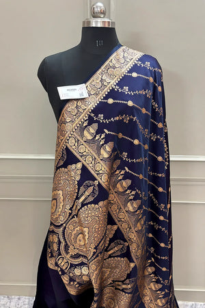 Navy Blue Sunehri Lehar Katan Silk Banarasi Saree
