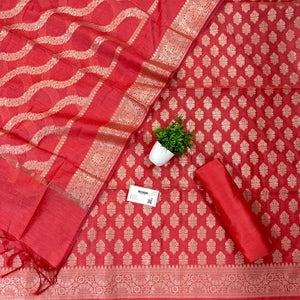 Peach Tri Phool Banarasi Silk Suit