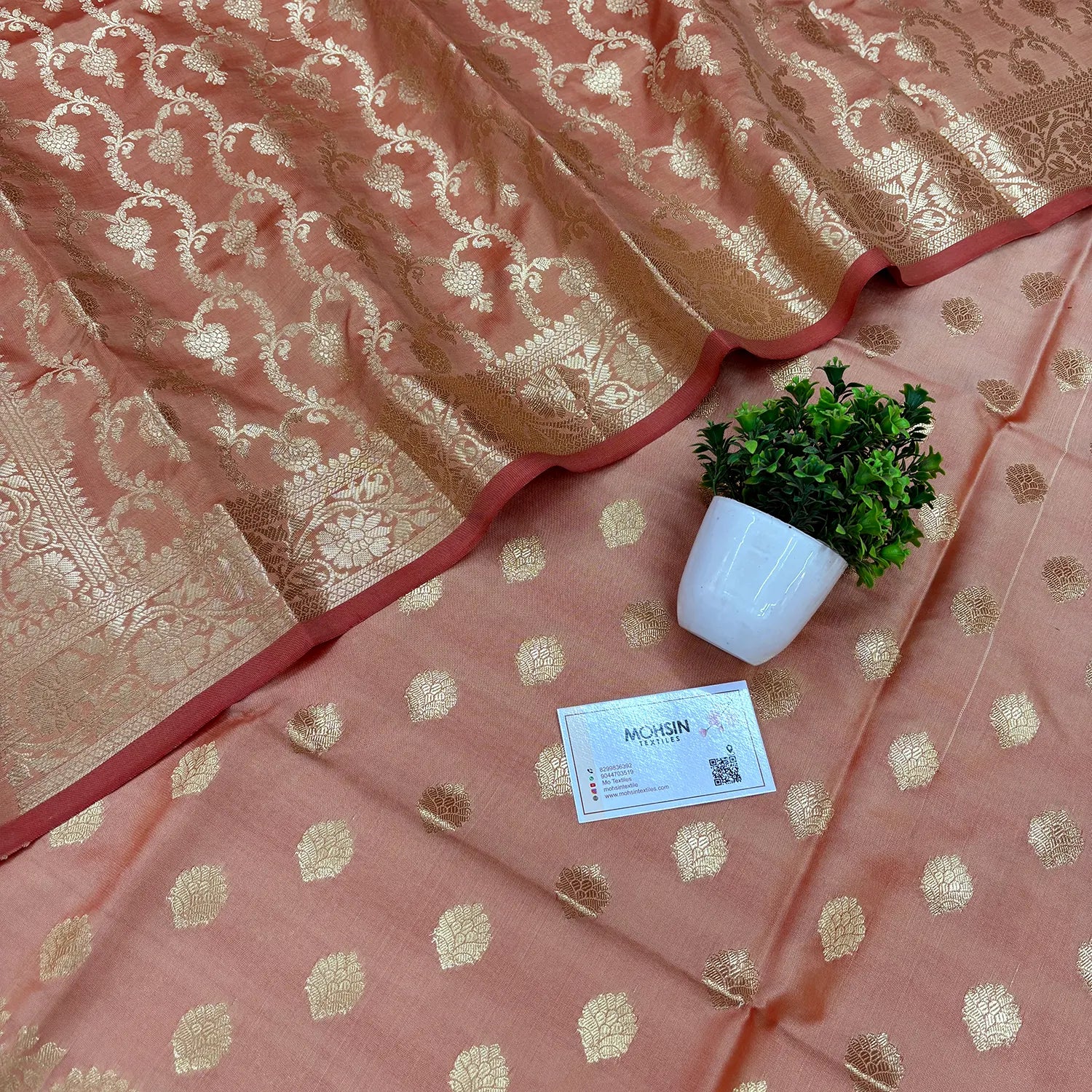 Peach Kiyari Buti Satin Silk Banarasi Suit