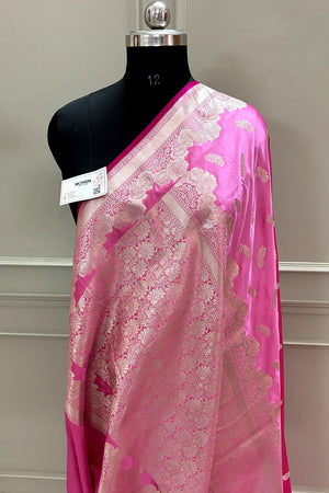 Pink Kanak Buti Katan Silk Banarasi Saree