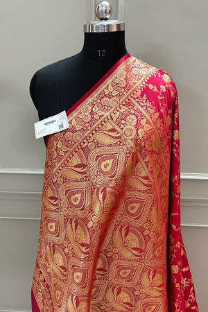 Pinkish Red Jangla Katan Silk Banarasi Saree