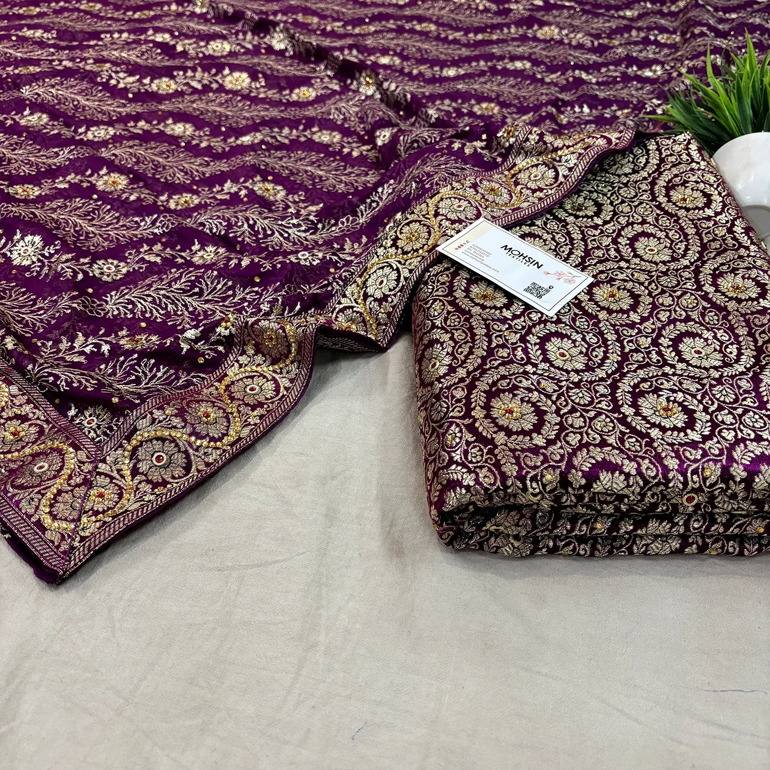 Purple Murrah Jaal Stone Work Kimkhab Silk Banarasi Gharara