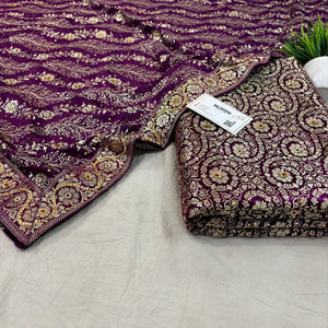 Purple Murrah Jaal Stone Work Kimkhab Silk Banarasi Gharara
