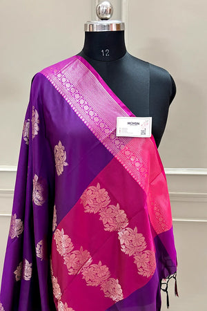 Purple and Pink Golden Zari Banarasi Silk Saree
