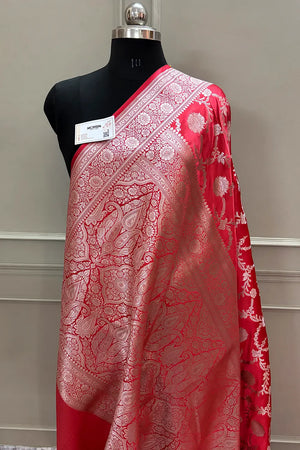 Strawberry Laabela Jaal Katan Silk Banarasi Saree