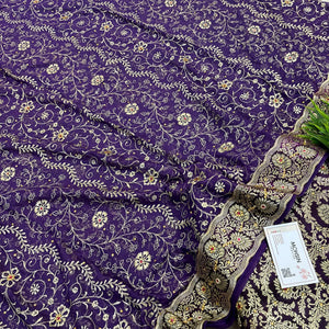 Voilet Chiragha Jaal Stone Work Kimkhab Silk Banarasi Gharara