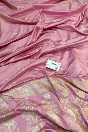 Baby Pink Babu Buti Katan Silk Banarasi Saree