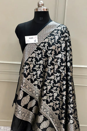 Black Golden Zari Katan Silk Banarasi Dupatta