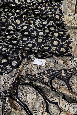 Black Pankhuri Jaal Katan Silk Banarasi Saree