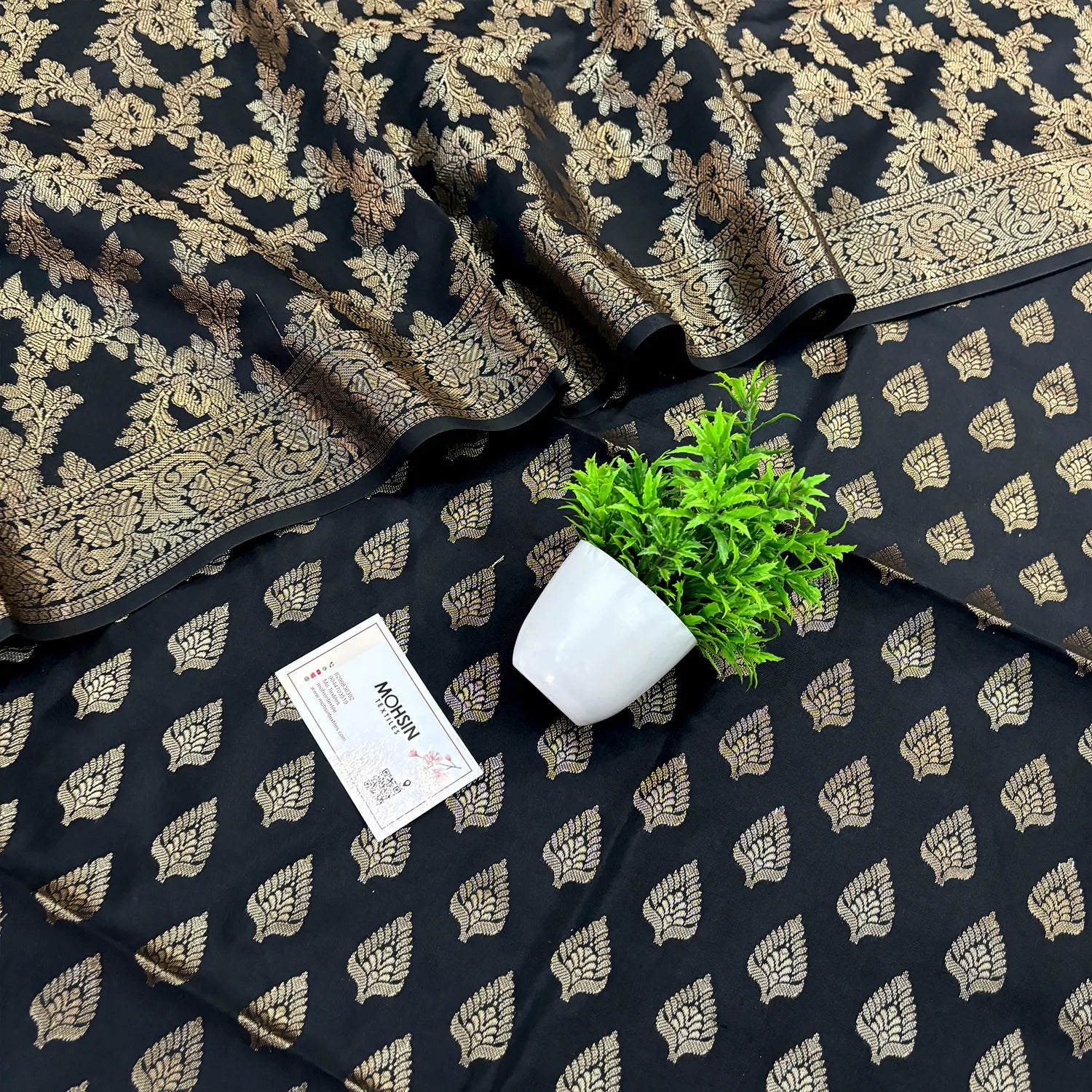 Black Xmas Tree Satin Silk Banarasi Suit