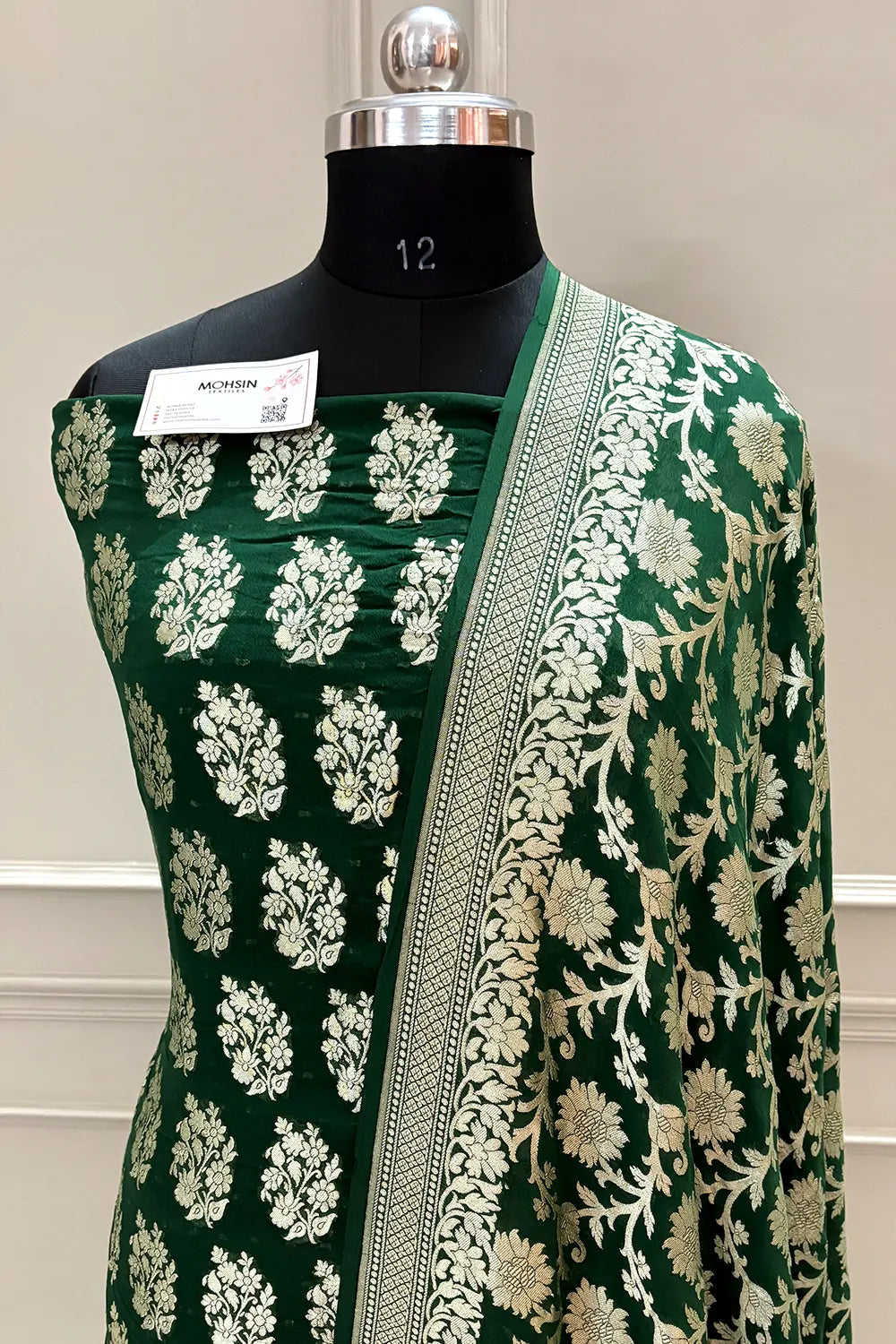 Bottle Green Pure Georgette Silk Banarasi Suit