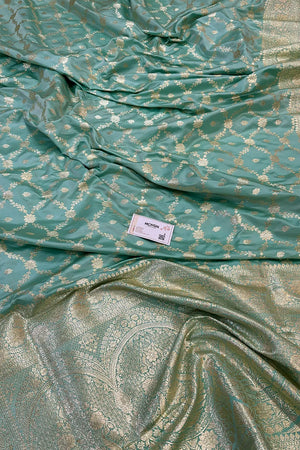 Firozi Qaidi Buti Katan Silk Banarasi Saree