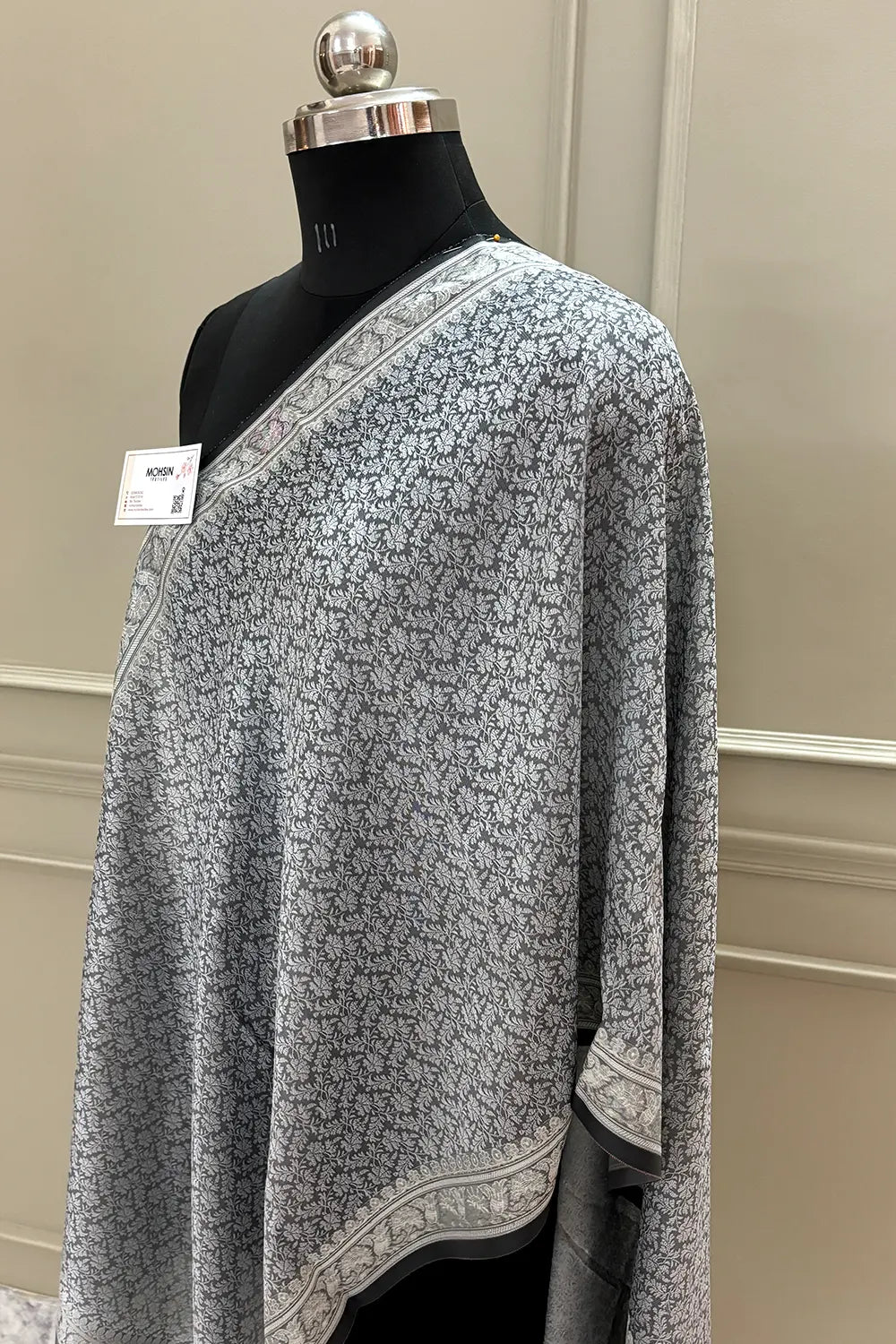 Grey Resham Zari Silk Banarasi Stole