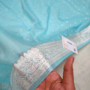 Light Firozi Chunri Georgette Silk Banarasi Dupatta