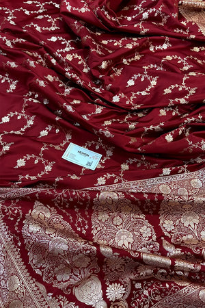 Maroon Jhadi Jaal Katan Silk Banarasi Saree